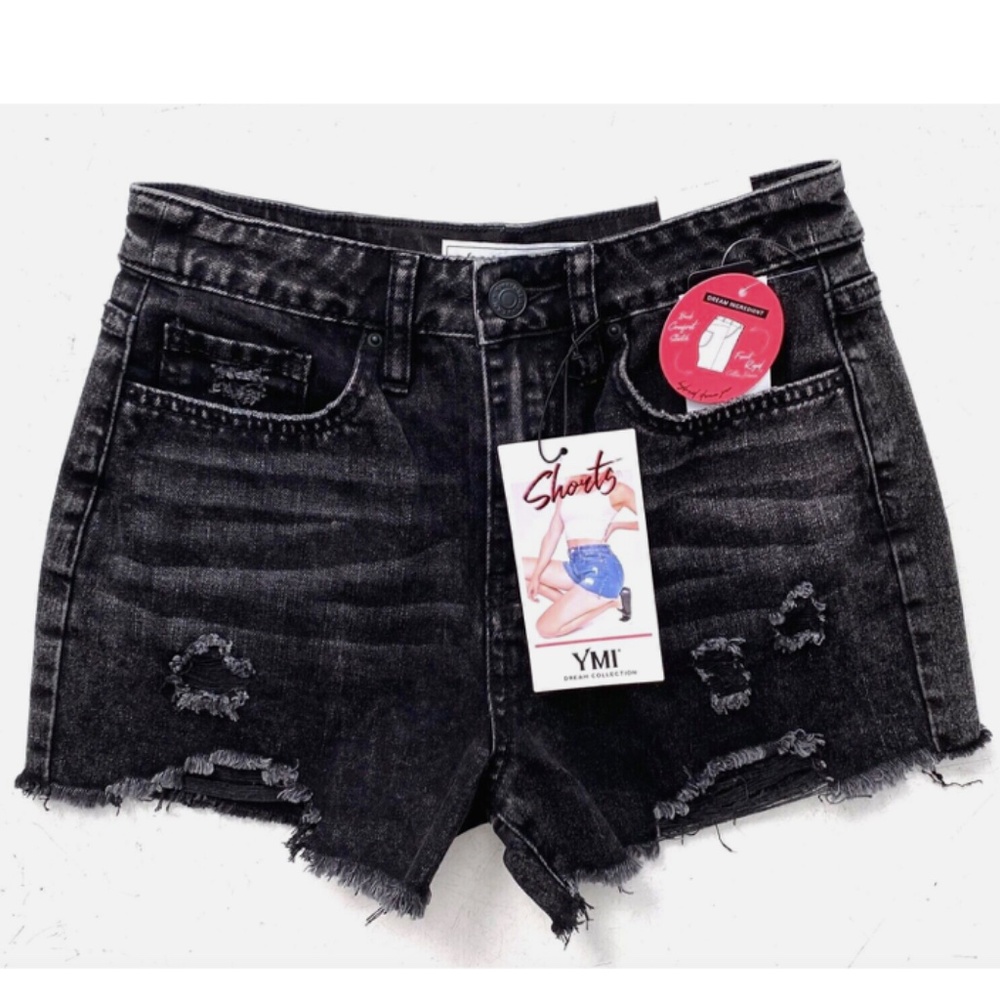 YMI Nwt Juniors Dream Collection Black Acid Rips High Rise Denim Shorts 9 / 29